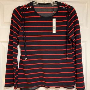 Tahari Stripes Bell Sleeves Top